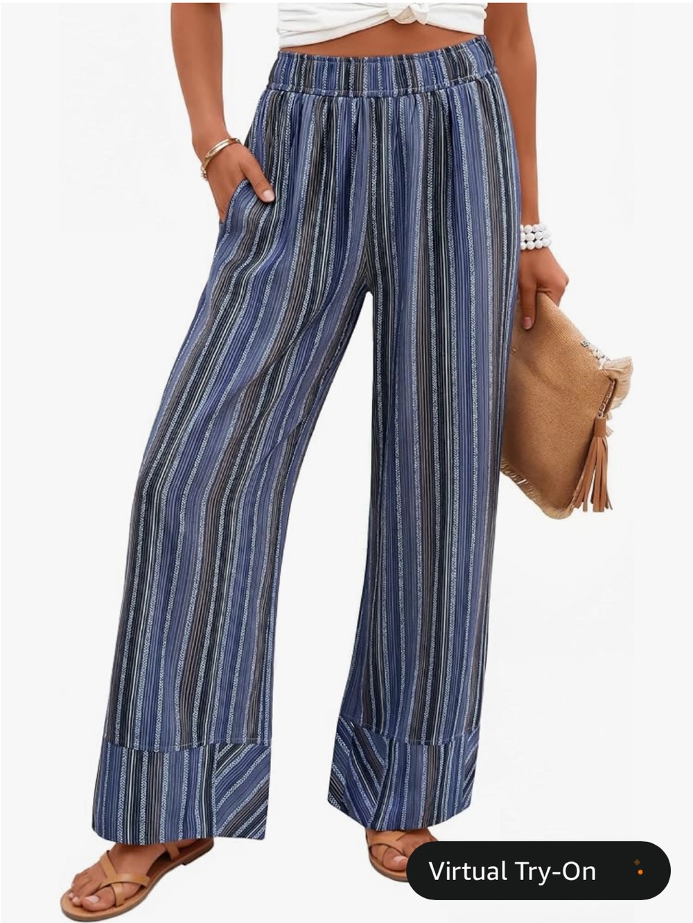 NWT Zesica Wide-Leg Striped Navy Pants